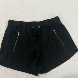 Athleta Black Drawstring Zip-Pocket Athletic Shorts